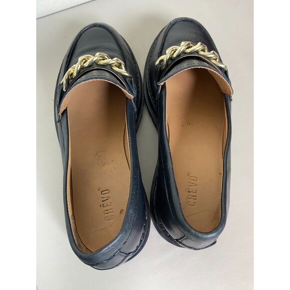 Crevo Francine Black Leather Chunky Loafers Womens 7 Lug Sole Academia Platform - Picture 8 of 16